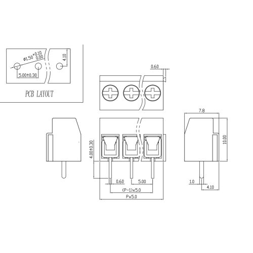 Type de vis de tangage de 5,0 mm PCB Terminal en ligne 2P3P peut être épissé